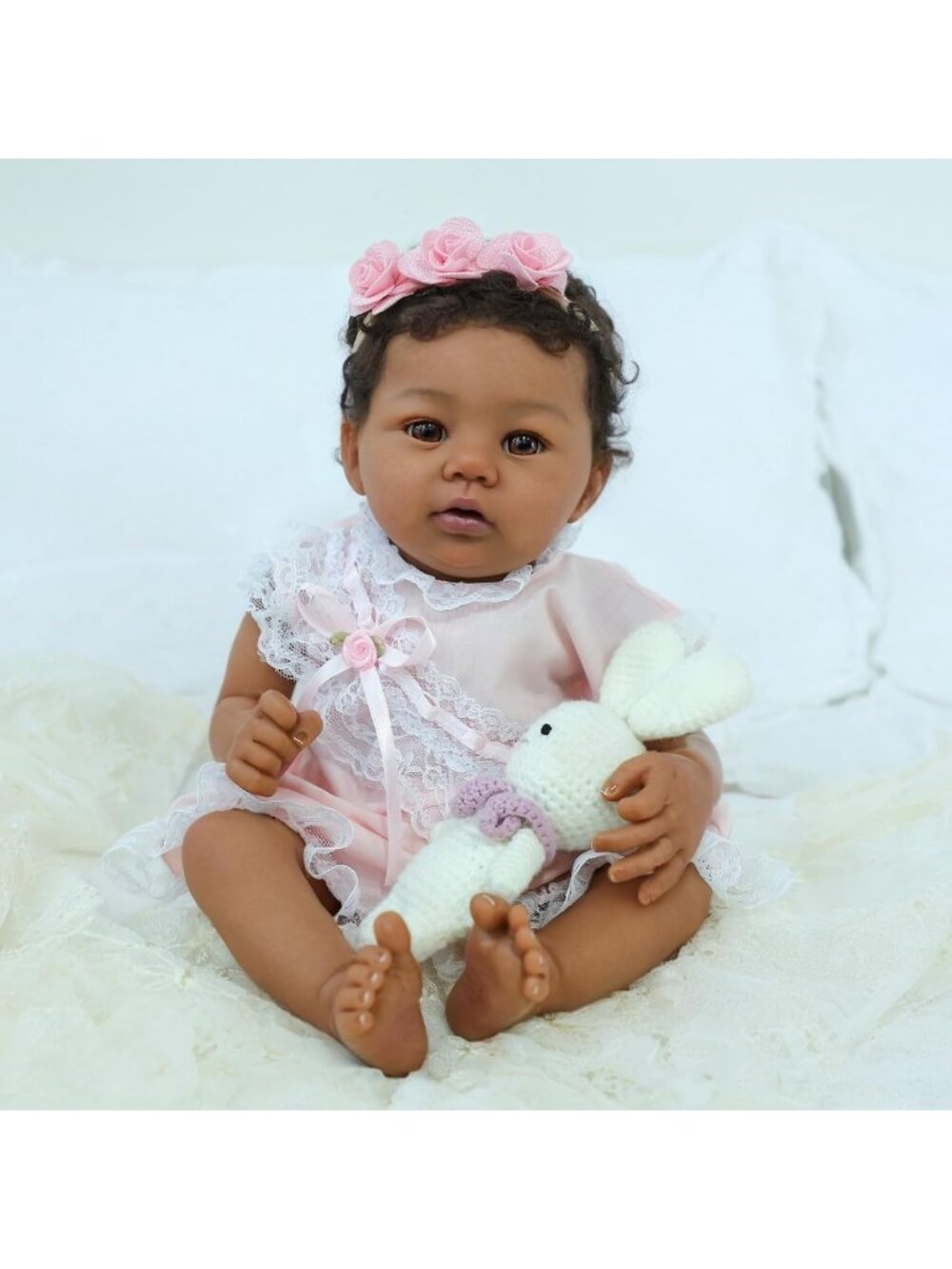 Lifelike 18-Inch African American Reborn Baby Doll | Handmade, Weighted - Picture 5 of 8
